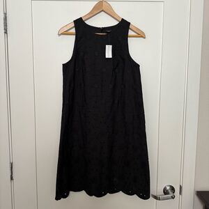 Ann Taylor A-Line Tank Dress Sz 2 Black Sleeveless Eyelet Cotton Office Career